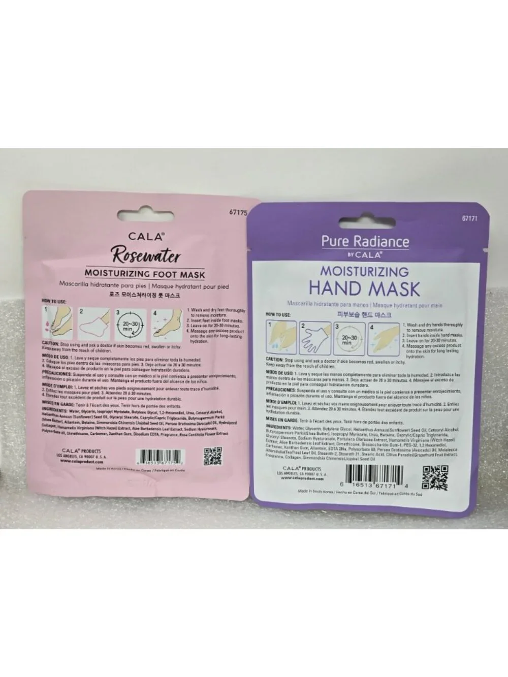 Cala Rosewater Moisturizing Foot Mask & Pure Radiance Hand Mask Set Nourishing